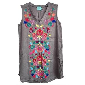 Judith March Size Small Sleeveless Embroidered Tank Dress Raw Hem 100% Viscose